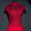 Chic / Belle Rouge Robe De Ceremonie 2017 En Dentelle Fleur Paillettes Col Haut Manches Courtes Longue Empire Robe De Soirée