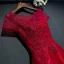 Chic / Belle Rouge Robe De Ceremonie Robe De Soirée 2017 En Dentelle Fleur Paillettes Perle Encolure Dégagée Manches Courtes Princesse