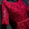 Chic / Belle Rouge Robe De Ceremonie 2017 En Dentelle Fleur Lanières Encolure Dégagée 1/2 Manches Longueur Cheville Empire Robe De Soirée