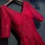 Chic / Belle Rouge Robe De Ceremonie 2017 En Dentelle Fleur Dos Nu 1/2 Manches V-Cou Longueur Cheville Empire Robe De Soirée