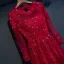 Chic / Belle Rouge Robe De Ceremonie 2017 Princesse Dentelle Fleur Perlage Cristal Encolure Dégagée Manches Longues Longue Robe De Soirée