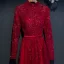 Chic / Beautiful Red Formal Dresses 2017 A-Line / Princess Lace Flower Beading High Neck Floor-Length / Long Long Sleeve Evening Dresses