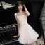 Sexy Champagne Graduation Dresses 2017 A-Line / Princess Lace Flower Bow Backless Strapless Sleeveless Short Formal Dresses