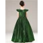 Chic / Beautiful Dark Green Sequins Evening Party Flower Girl Dresses 2021 A-Line / Princess Scoop Neck Cap Sleeves Zipper Up Floor-Length / Long