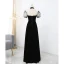 Élégant Noire Tachetée Paillettes Robe De Soirée 2021 Princesse Satin Col Haut Manches Courtes Dos Nu Longue Soirée Robe De Ceremonie