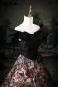 Vintage / Retro Black Check Prom Dresses 2025 Ball Gown Off-The-Shoulder Short Sleeve Backless Floor-Length / Long Prom Formal Dresses