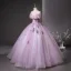 Elegant Lilac Beading Sequins Lace Flower Prom Dresses 2025 Ball Gown Off-The-Shoulder Short Sleeve Backless Floor-Length / Long Prom Formal Dresses