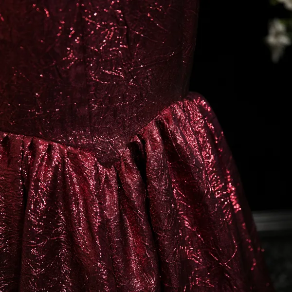 Sexy Burgundy Glitter Prom Dresses 2025 Trumpet / Mermaid Strapless Sleeveless Backless Floor-Length / Long Evening Party Formal Dresses