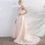 Élégant Rose Bonbon Robe De Ceremonie Princesse 2017 En Dentelle Fleur Noeud Perlage Dos Nu V-Cou Manches Courtes Tribunal Train Robe De Bal
