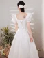 Modest / Simple Vintage / Retro Ivory Satin Wedding Dresses 2021 A-Line / Princess Pearl Square Neckline Short Sleeve Backless Floor-Length / Long Wedding