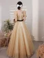 Fashion Yellow Spotted Prom Dresses 2021 A-Line / Princess Square Neckline Short Sleeve Bow Backless Floor-Length / Long Prom Formal Dresses