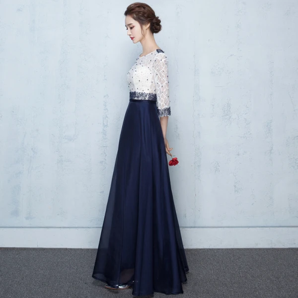 Elegant Formal Dresses 2017 A-Line / Princess Lace Flower Beading Sequins 3/4 Sleeve Scoop Neck Ankle Length Prom Dresses