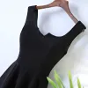 Sexy Black Graduation Dresses 2017 A-Line / Princess Cascading Ruffles U-Neck Short Sleeveless Formal Dresses