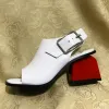 Schöne Weiß Sandalen Damen 2017 Handgefertigt Leder Thick Heels Mid Heel Peeptoes Sandaletten