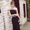 Seksowne Czarne Sukienki Wizytowe 2017 Imperium Kokarda Cekiny Podział Przodu Jedno Ramię Długie Sukienki Wieczorowe