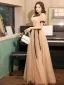 Vintage / Retro Champagne Spotted Prom Dresses 2021 A-Line / Princess Square Neckline Short Sleeve Bow Floor-Length / Long Prom Formal Dresses