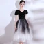 Modern / Fashion Navy Blue Suede Homecoming Graduation Dresses 2021 A-Line / Princess V-Neck Star Sequins Sash Bow Short Sleeve Tea-length Formal Dresses