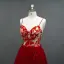 Chic / Belle Bordeaux Robe De Bal 2018 Princesse Perlage En Dentelle Fleur Bretelles Spaghetti Dos Nu Sans Manches Train De Balayage Robe De Ceremonie
