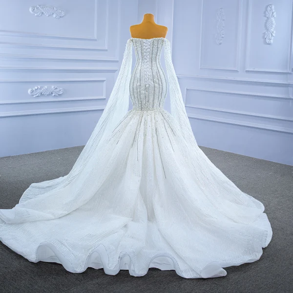 High End Weiß Brautkleider / Hochzeitskleider 2021 Meerjungfrau Bandeau Perlenstickerei Perle Pailletten Ärmellos Rückenfreies Königliche Schleppe Hochzeit