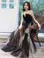 Affordable Black Ruffle Prom Dresses 2021 A-Line / Princess Spaghetti Straps Beading Sequins Lace Flower Sleeveless Backless Floor-Length / Long Prom Formal Dresses