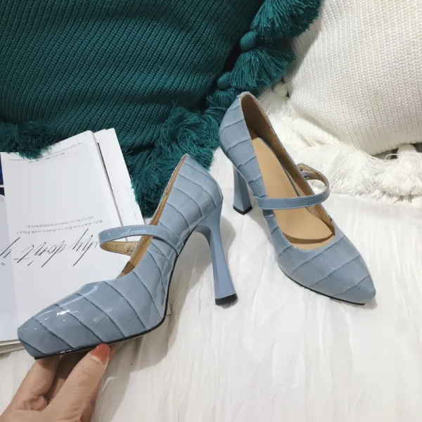 Fashion Sky Blue Prom Pumps 2021 Leather 10 cm Stiletto Heels Pointed Toe Pumps High Heels