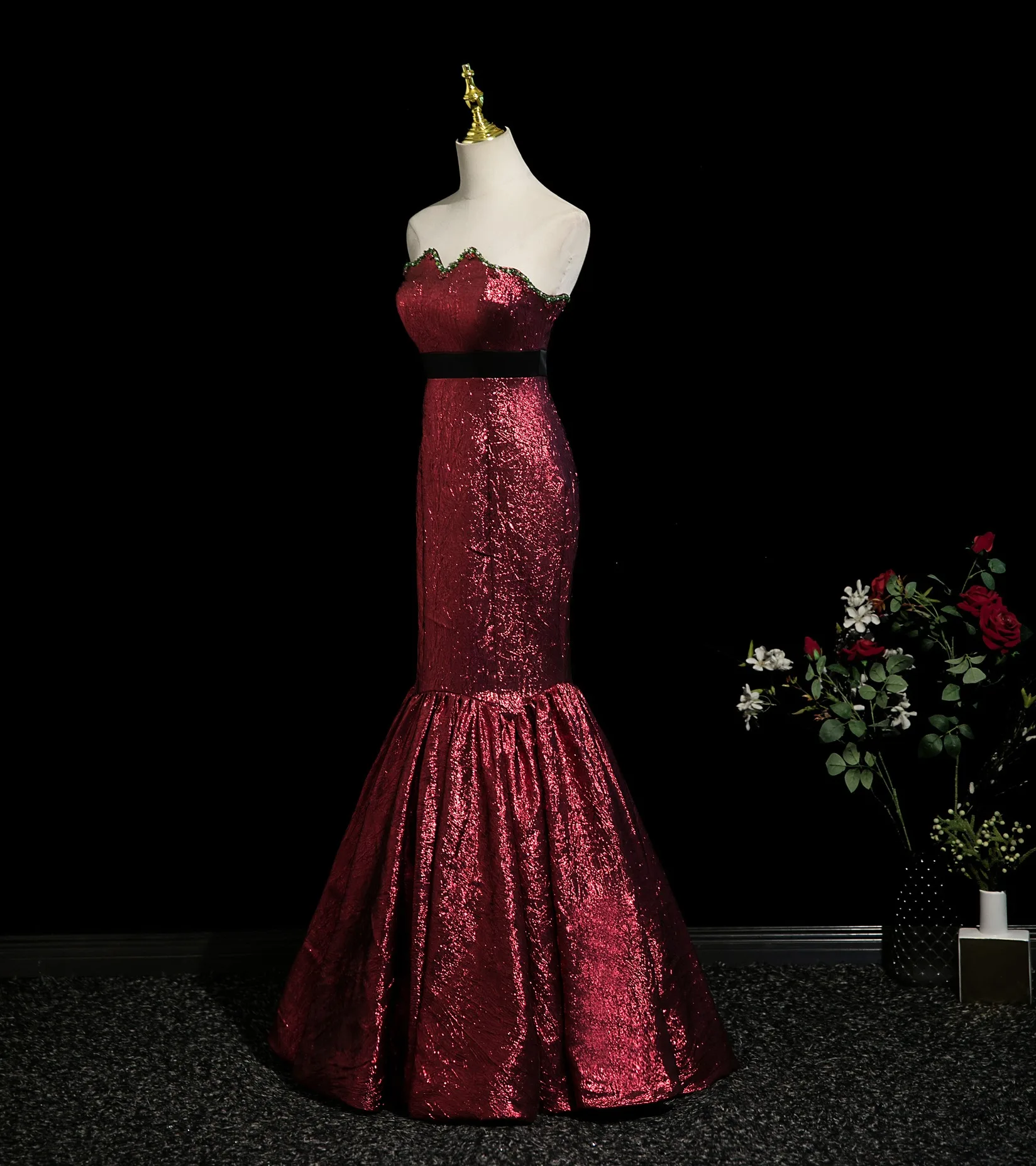 maroon glitter prom dress Sequins Spaghetti Straps V-neck Burgundy Mermaid Prom Dresses,MP623 main image 1