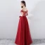 Chic / Beautiful Burgundy Prom Dresses 2018 A-Line / Princess Beading Crystal Lace Flower Off-The-Shoulder Backless Sleeveless Floor-Length / Long Formal Dresses