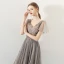Modern / Fashion Champagne Black Prom Dresses 2018 A-Line / Princess Sequins Lace Flower V-Neck Short Sleeve Backless Ankle Length Formal Dresses