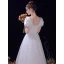 Modest / Simple Ivory Wedding Dresses 2021 A-Line / Princess Bow V-Neck Short Sleeve Backless Tea-length Wedding