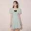 Fashion Sage Green Homecoming Short Graduation Dresses 2021 A-Line / Princess Square Neckline Rhinestone Bow Short Sleeve Formal Dresses