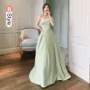 Modest / Simple Sage Green Satin Bridesmaid Dresses 2021 A-Line / Princess Sleeveless Floor-Length / Long Bridesmaid Wedding Party Dresses