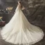 Charming Champagne Wedding Dresses 2018 A-Line / Princess Lace Flower Appliques Pearl Scoop Neck Long Sleeve Backless Cathedral Train Wedding