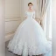 Élégant Champagne Robe De Mariée 2018 Robe Boule En Dentelle Fleur Encolure Dégagée Manches Courtes Cathedral Train Mariage