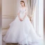 Elegant Champagne Wedding Dresses 2018 Ball Gown Lace Flower Pearl Scoop Neck Backless 1/2 Sleeves Cathedral Train Wedding