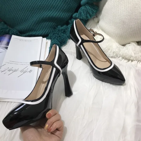 Simple Noire Promo Cuir Escarpins 2021 11 cm Talons Aiguilles À Bout Pointu Escarpins Talons Hauts