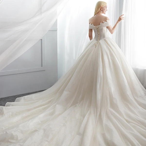 Sparkly Ivory Wedding Dresses 2018 Ball Gown Off-The-Shoulder Backless Sleeveless Cathedral Train Wedding