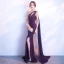 Sexy Violet Robe De Soirée 2018 Trompette / Sirène Perlage Cristal Paillettes Une épaule Sans Manches Dos Nu Train De Balayage Robe De Ceremonie