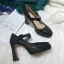 Simple Noire Vêtement de rue Escarpins 2021 Cuir 10 cm Talons Aiguilles Pied Carré Escarpins Talons Hauts