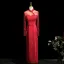 Vintage / Retro Burgundy Lace Flower Trumpet / Mermaid Prom Dresses 2025 High Neck Long Sleeve Floor-Length / Long Formal Dresses