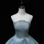 Chic / Beautiful Sky Blue Pearl Sequins Prom Dresses 2022 Ball Gown Strapless Sleeveless Backless Floor-Length / Long Formal Dresses
