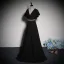 Elegant Sorte Perle Rhinestone Sløjfe Bælte Gallakjoler 2023 Prinsesse V-Hals Kort Ærme Lange Galla Kjoler