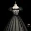 Élégant Noire Appliques Noeud Ceinture Robe De Bal 2025 Robe Boule Encolure Carrée Gonflée Manches Courtes Dos Nu Longue Robe De Ceremonie