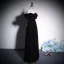 Chic / Beautiful Black Velvet Evening Dresses 2023 A-Line / Princess Off-The-Shoulder Short Sleeve Backless Floor-Length / Long Evening Party Formal Dresses