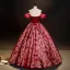 Chic / Beautiful Red Beading Pearl Sequins Printing Prom Dresses 2023 Ball Gown Off-The-Shoulder Sleeveless Backless Floor-Length / Long Prom Formal Dresses