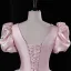 Lovely Blushing Pink Rhinestone Satin Prom Dresses 2023 Ball Gown Scoop Neck Puffy Short Sleeve Backless Floor-Length / Long Prom Formal Dresses