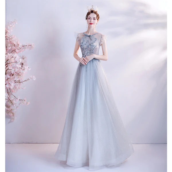Vintage / Retro Silver Prom Dresses 2021 A-Line / Princess Scoop Neck Bow Beading Pearl Rhinestone Sequins Sleeveless Backless Floor-Length / Long Prom Formal Dresses