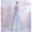 Vintage / Retro Silver Prom Dresses 2021 A-Line / Princess Scoop Neck Bow Beading Pearl Rhinestone Sequins Sleeveless Backless Floor-Length / Long Prom Formal Dresses