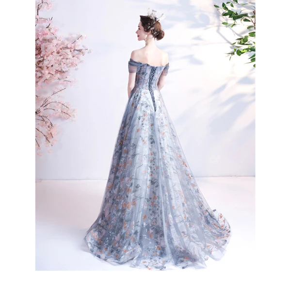 Vintage / Retro Grey Prom Dresses 2021 A-Line / Princess Off-The-Shoulder Beading Crystal Sequins Sleeveless Backless Floor-Length / Long Prom Formal Dresses