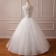 Elegant Ivory Wedding Dresses 2018 Ball Gown Beading Pearl Lace V-Neck Backless Sleeveless Floor-Length / Long Wedding