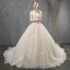 Luxe Champagne Robe De Mariée 2018 Robe Boule En Dentelle Fleur De l'épaule Dos Nu Sans Manches Royal Train Mariage